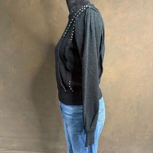 Vintage Donagain Black Beaded Pearl Accent Sweater Acrylic Knit Sz M - Picture 7 of 11
